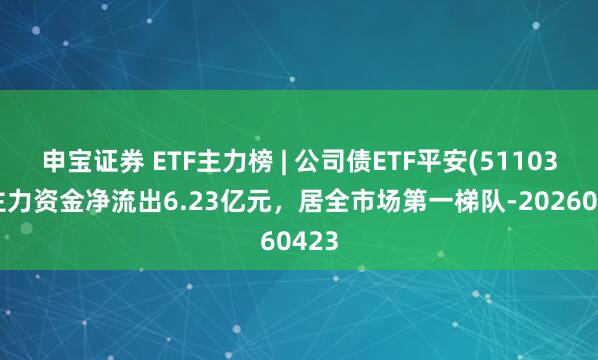 申宝证券 ETF主力榜 | 公司债ETF平安(511030)主力资金净流出6.23亿元，居全市场第一梯队-20260423