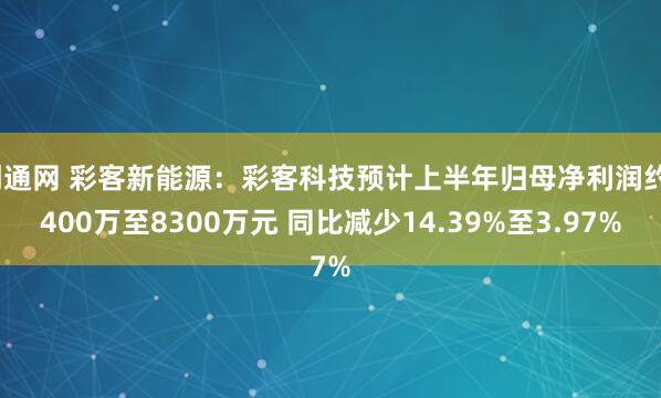 创通网 彩客新能源：彩客科技预计上半年归母净利润约7400万至8300万元 同比减少14.39%至3.97%